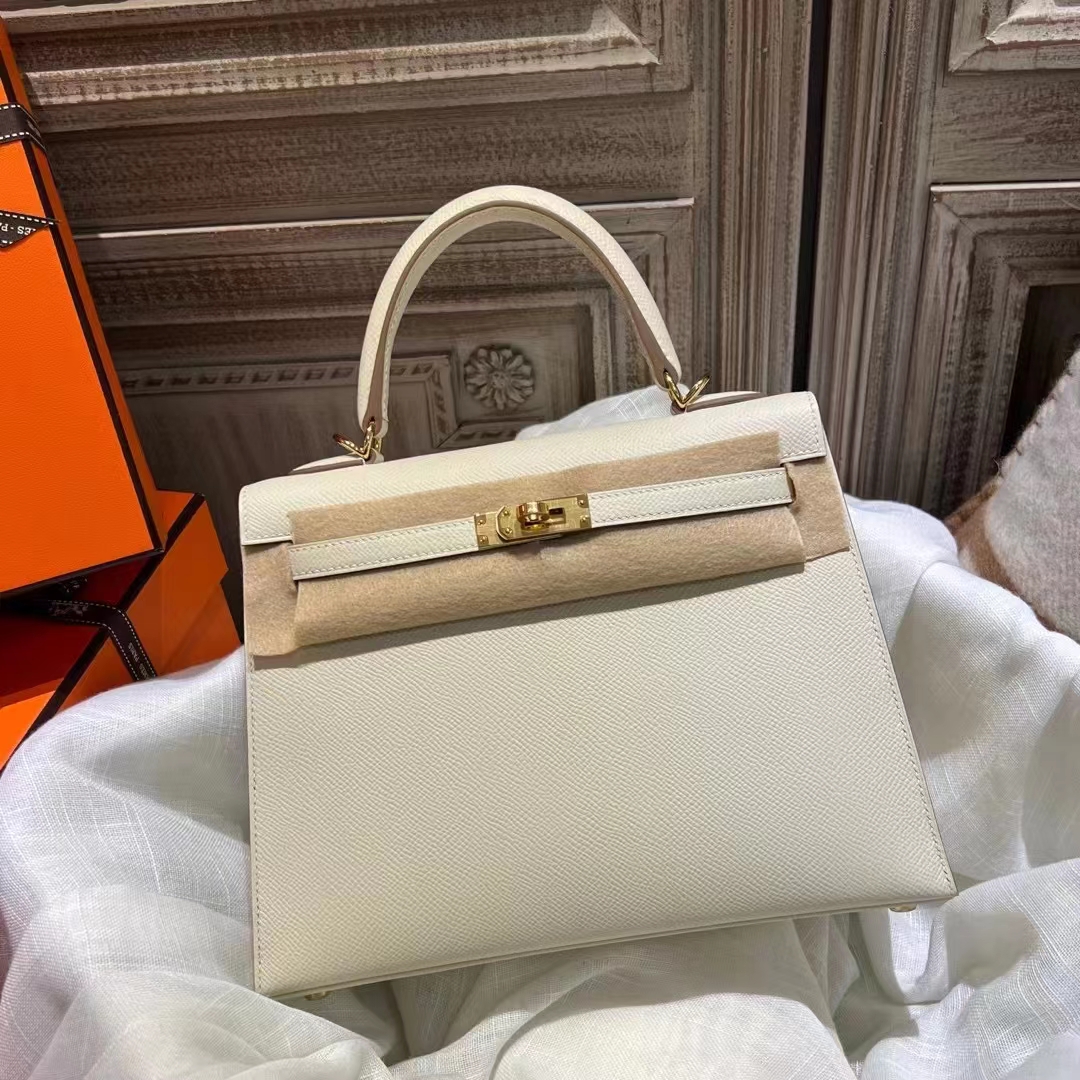 Hermes Kelly Touch 25cm Togo Ck10 Craie Gold Hardware Full