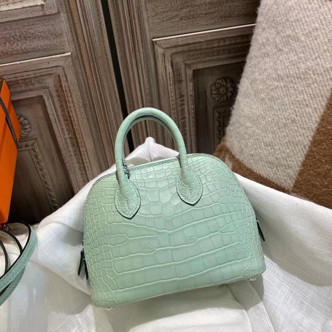 NEW HERMES 6U VERT D'EAU MATTE CROCODILE MINI KELLY II 20 POCHETTE CUT  BAG GREEN