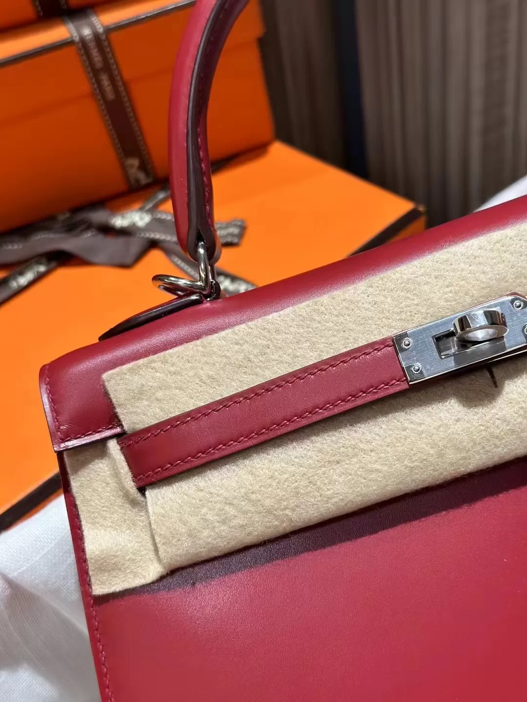 Taiwan Hermes B5 Ruby Box Leather Kelly Sellier 25CM Silver Hardware ...